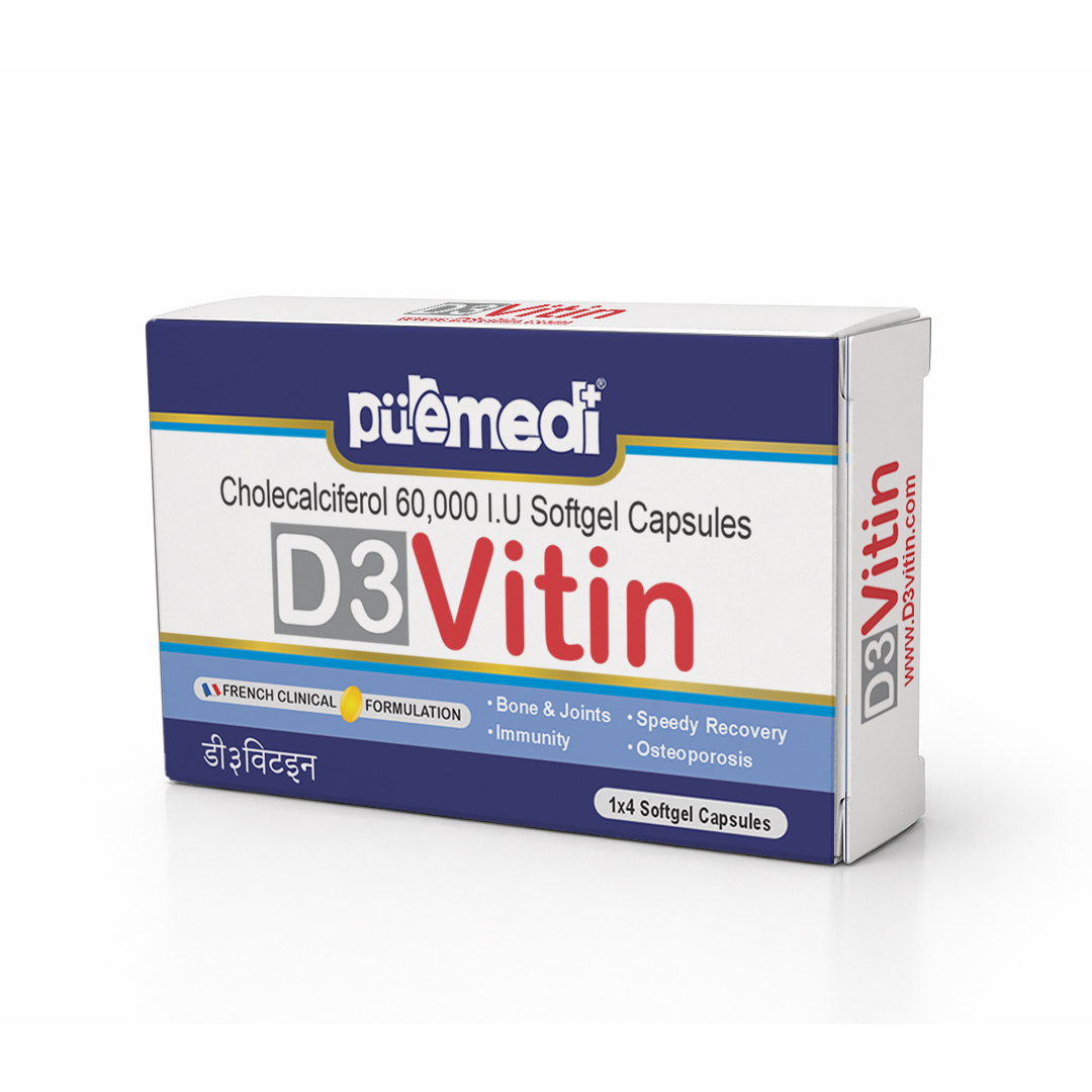 D3Vitin Cholecalciferol 60000 IU Softgel Capsules puremedi PureNaturals.Ltd Delhi NCR